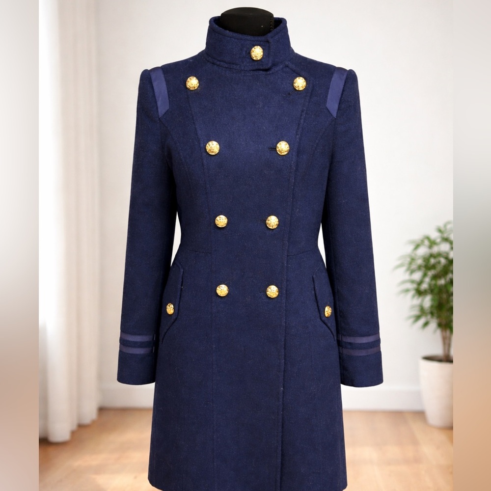 The Limited Navy Blue Military Style Coat Double Breasted Gold Buttons